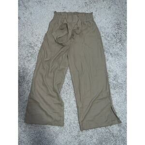 Tan high-waisted wide-leg elastic waistband women's pants